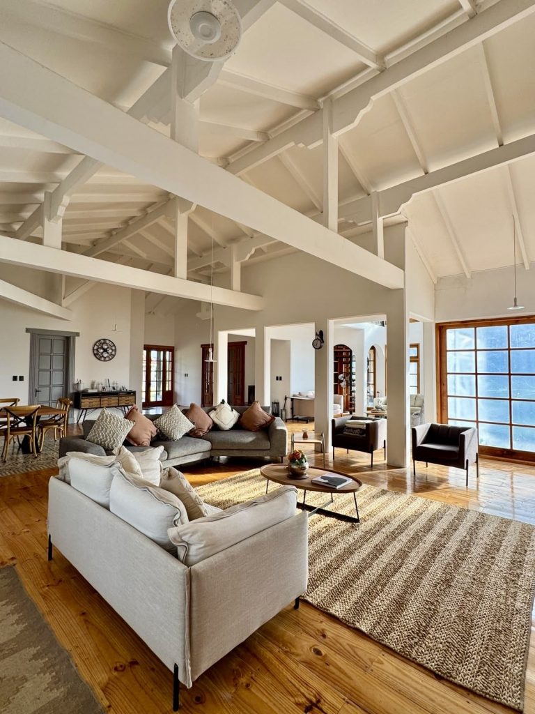 Spacious open-plan living area in the Colonial-style home