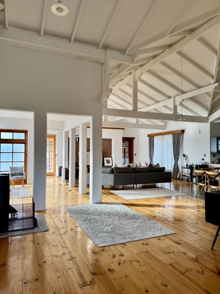 Interior living space with exposed roof structure