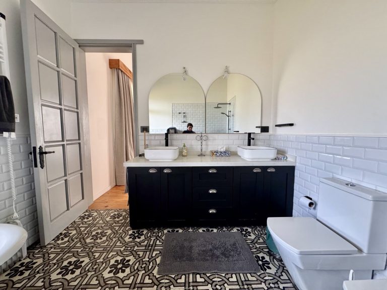 Double vanity bathroom in the Santa Ana home